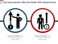 Cost improvement man and dollar with upward arrow