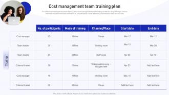 Cost Management Team Training Plan Implementation Of Cost Efficiency Methods For Increasing Business