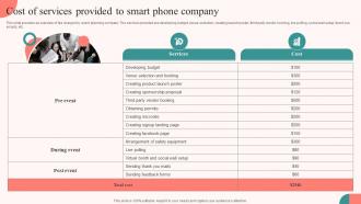 Cost Of Services Provided To Smart Phone Company Tasks For Effective Launch Event Ppt Graphics