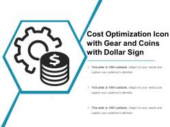 Cost optimization icon with gear and coins with dollar sign