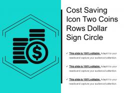Cost saving icon two coins rows dollar sign circle