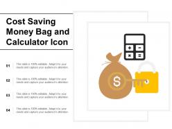 Cost saving money bag and calculator icon