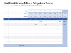 Cost Sheet Showing Different Categories Of Product