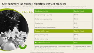 Cost Summary For Garbage Collection Services Proposal Ppt File Background Designs