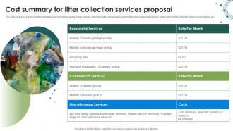 Cost Summary For Litter Collection Services Proposal Ppt Show Graphics Template