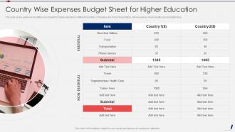 Country Wise Expenses Budget Sheet For Higher Education