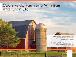 Countryside farmland with barn and grain silo
