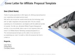 Cover letter for affiliate proposal template ppt powerpoint presentation slides