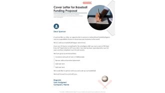 Cover Letter For Baseball Funding Proposal One Pager Sample Example Document