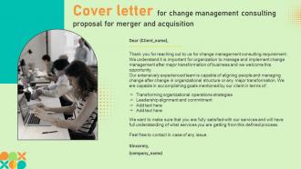 Cover Letter For Change Management Consulting Proposal For Merger And Acquisition