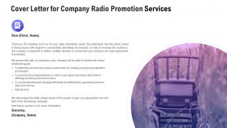 Cover letter for company radio promotion services ppt slides layouts