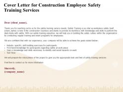 Cover letter for construction employee safety training services ppt file brochure