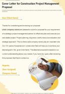 Cover Letter For Construction Project Management One Pager Sample Example Document