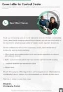 Cover Letter For Contact Center One Pager Sample Example Document