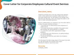 Cover letter for corporate employees cultural event services ppt powerpoint presentation good
