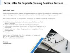 Cover Letter For Corporate Training Sessions Services Information Ppt File Brochure