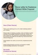Cover Letter For Freelance Content Writer Proposal One Pager Sample Example Document