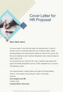 Cover Letter For HR Proposal One Pager Sample Example Document