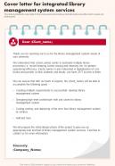 Cover Letter For Integrated Library Management System One Pager Sample Example Document
