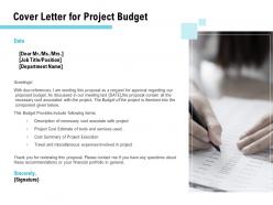 Cover letter for project budget ppt powerpoint presentation professional information