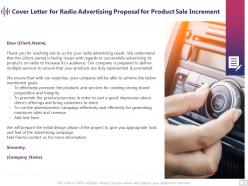Cover letter for radio advertising proposal for product sale increment ppt presentation slide