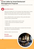 Cover Letter For Smart Restaurant Management Proposal One Pager Sample Example Document