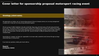 Cover Letter For Sponsorship Proposal Motorsport Racing Event Ppt Slides Ideas