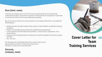 Cover letter for team training services ppt slides sample