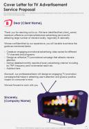 Cover Letter For Tv Advertisement Service Proposal One Pager Sample Example Document