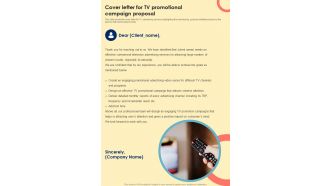 Cover Letter For TV Promotional Campaign Proposal One Pager Sample Example Document