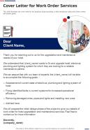 Cover Letter For Work Order Services One Pager Sample Example Document
