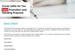 Cover letter for you tube promotion and handing proposal ppt powerpoint slides