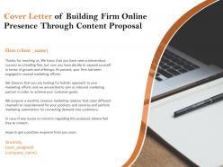 Cover letter of building firm online presence through content proposal ppt ideas
