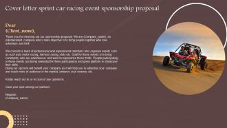Cover Letter Sprint Car Racing Event Sponsorship Proposal Ppt Sample