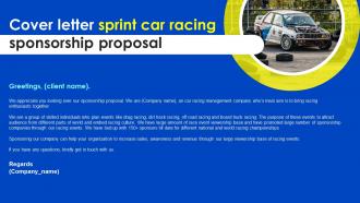 Cover Letter Sprint Car Racing Sponsorship Proposal Ppt Slides Model