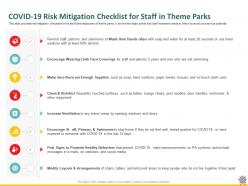 Covid 19 risk mitigation checklist for staff in theme parks clean ppt powerpoint presentation show
