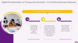 Covid Precautionary Measures Social Distancing Alert System In Educational Campuses Training Ppt