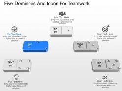 Cr five dominoes and icons for teamwork powerpoint template