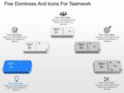 Cr five dominoes and icons for teamwork powerpoint template