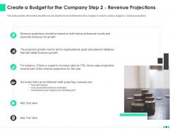 Create A Budget For The Company Step 2 Revenue Projections Ppt Gallery Template