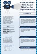 Creative Short Film Scene Writing One Page Summary Presentation Report Infographic PPT PDF Document