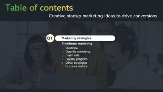 Creative Startup Marketing Ideas To Drive Conversions Table Of Contents Strategy SS V