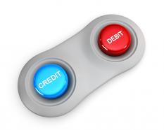 Credit and debit buttons for finance stock photo
