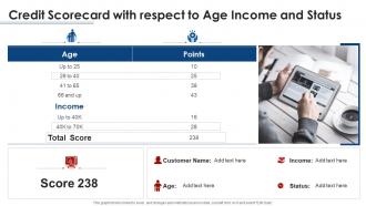 Credit scorecard with respect to age income and status ppt icon format ideas