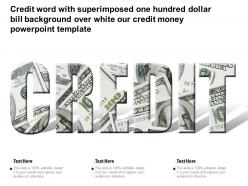 Credit word with superimposed one hundred dollar bill over white our credit money template