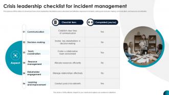 Crisis Leadership Checklist For Incident Management