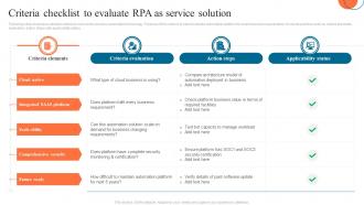 Criteria Checklist To Evaluate RPA As Service Solution