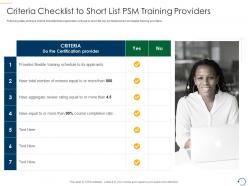 Criteria checklist to short list psm training providers psm training it