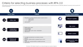 Criteria For Selecting Business Processes With RPA 2 0
