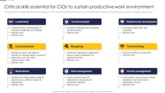 Critical Skills Essential For Cios To Sustain Productive Guide To Build It Strategy Plan For Organization
